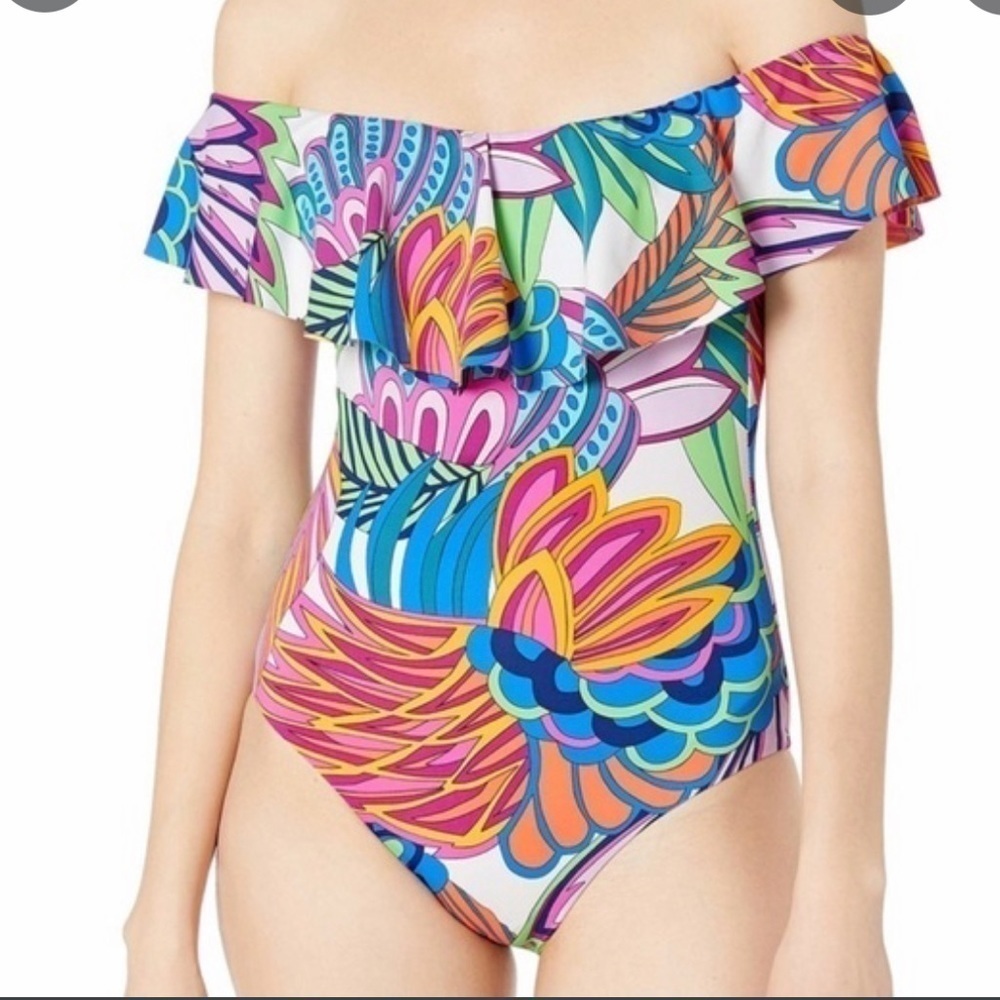 Off the shoulder one piece tropical swimsuit size 14
